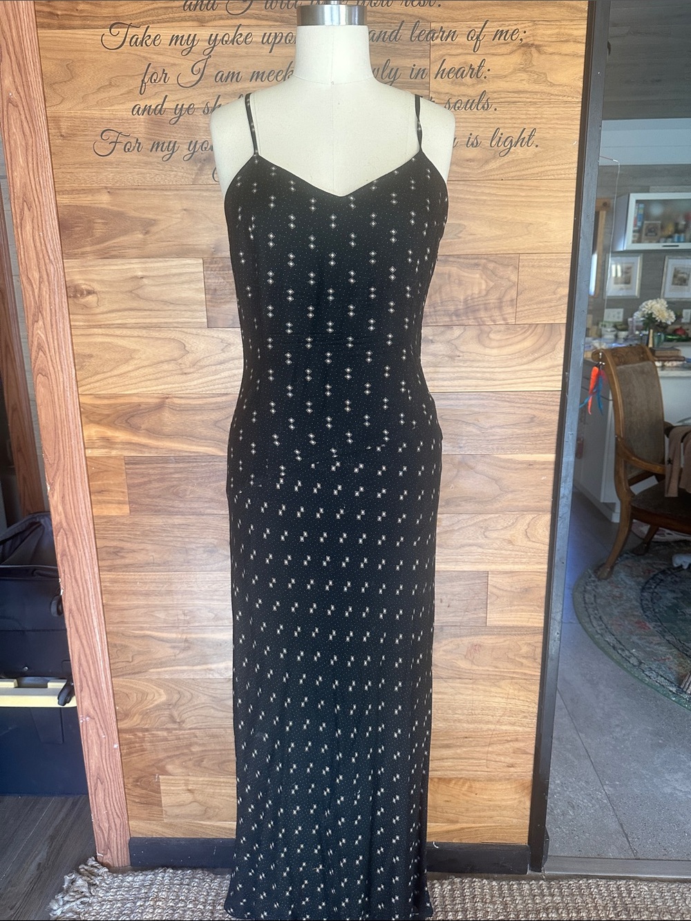 SISLEY Black Beaded Spaghetti-Strap Maxi Dress